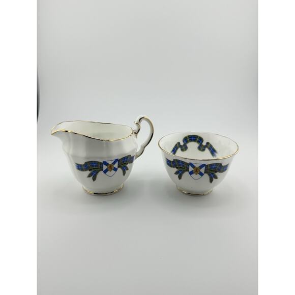 Adderley Blue Tartan "Nova Scotia" Cream and Sugar Set England Bone China - Picture 2 of 7